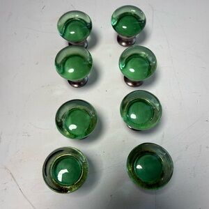Vintage Green Glass Cabinet Knobs - Set of 8